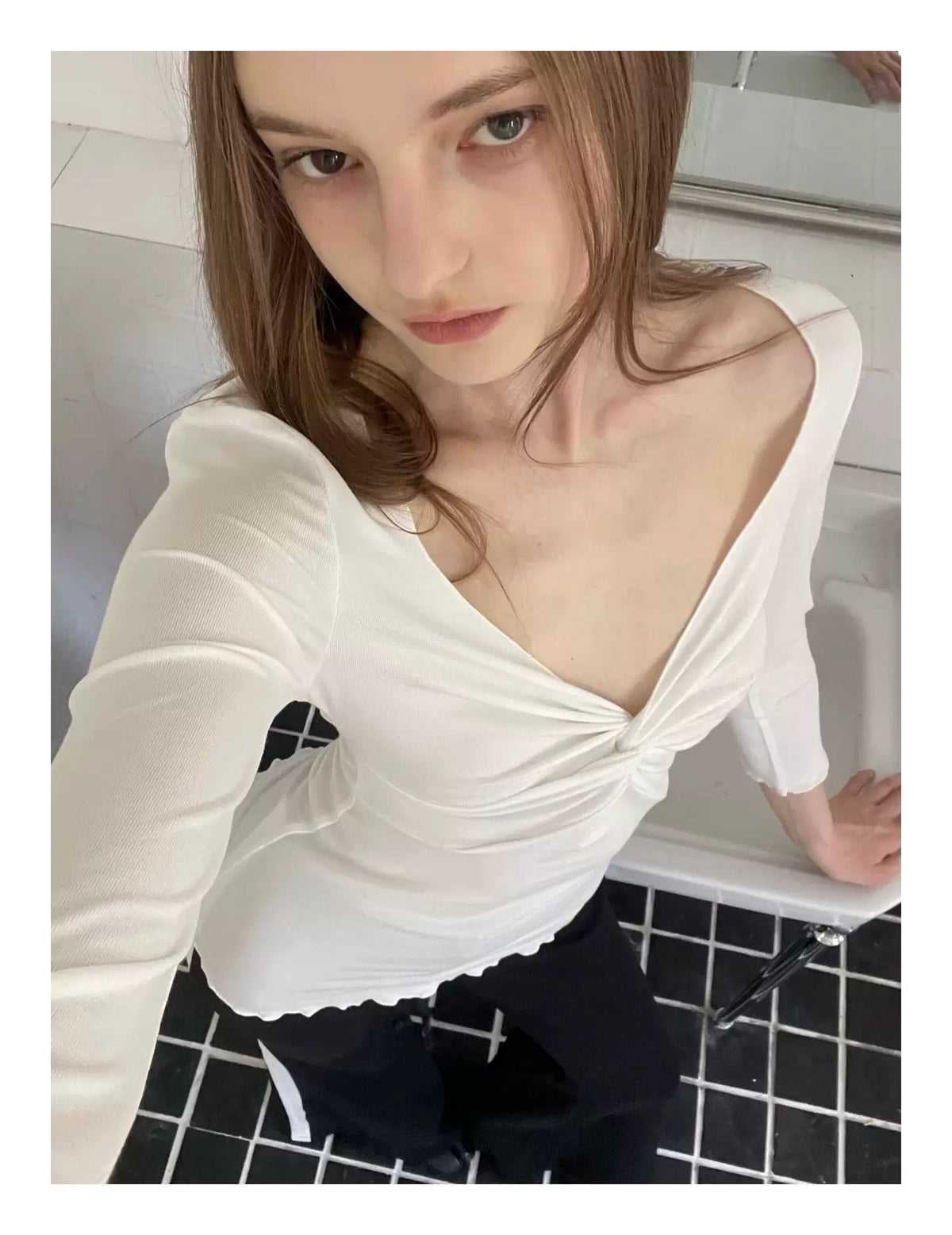 Pas a Pas Vネック 長袖Tシャツ