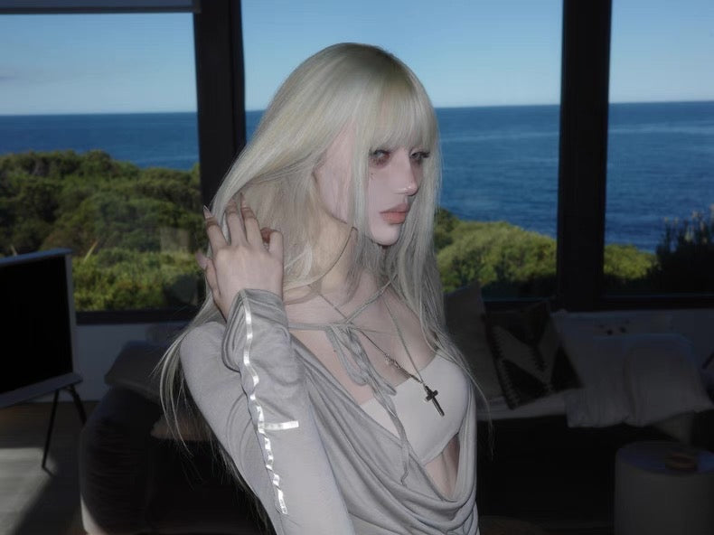Pas a Pas シアー ドレープネック 長袖Tシャツ